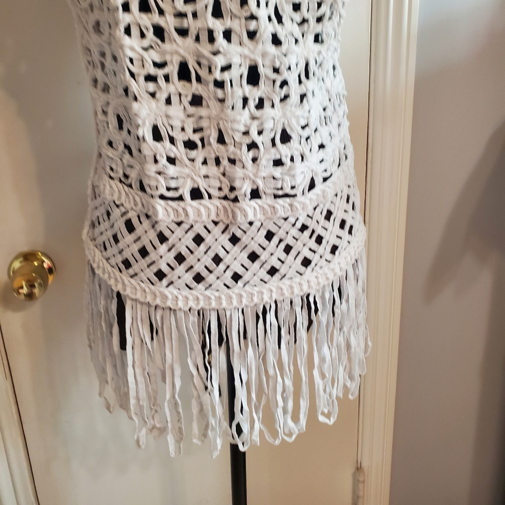 Endless Rose Open Knit Crochet Style Fringe Top Textured Size M/L Festival Boho - Picture 6 of 13